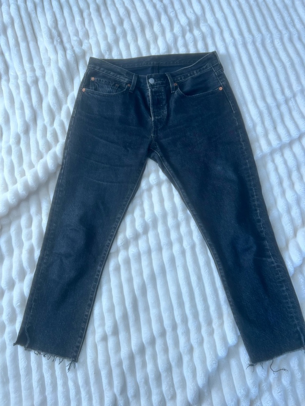 Levi’s 501 Black Raw Hem Straight Leg Jeans Size 30